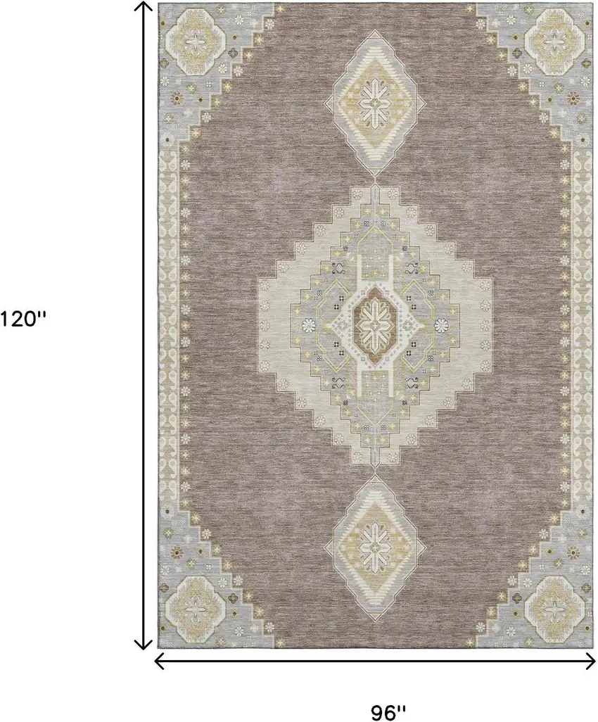 Taupe Beige And Ivory Oriental Washable Area Rug With UV Protection Photo 7