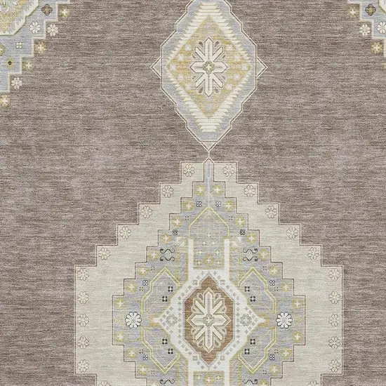 Taupe Beige And Ivory Oriental Washable Area Rug With UV Protection Photo 2