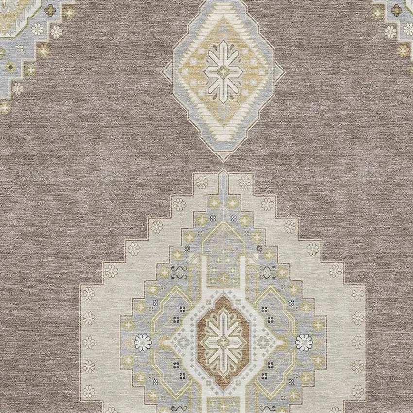 Taupe Beige And Ivory Oriental Washable Area Rug With UV Protection Photo 2