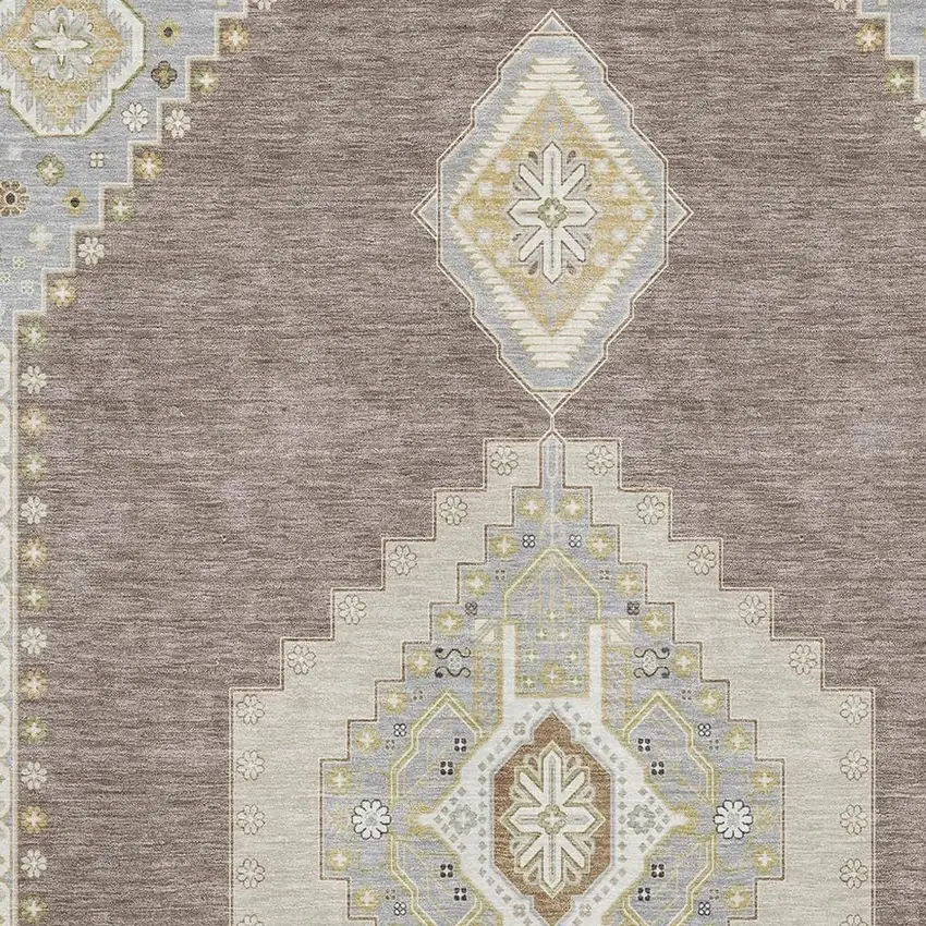Taupe Beige And Ivory Oriental Washable Area Rug With UV Protection Photo 2