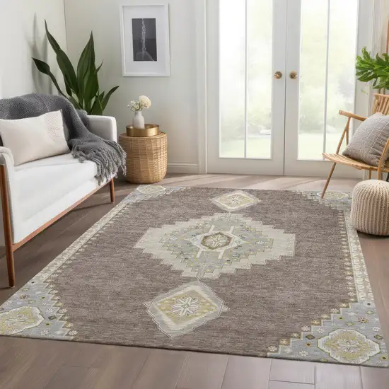 Taupe Beige And Ivory Oriental Washable Area Rug With UV Protection Photo 5