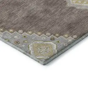 Photo of Taupe Beige And Ivory Oriental Washable Area Rug With UV Protection