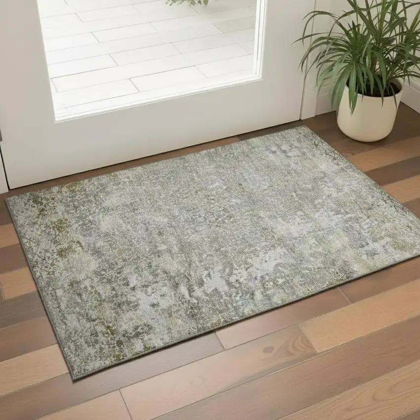 Taupe Beige And Ivory Oriental Washable Area Rug With UV Protection Photo 2