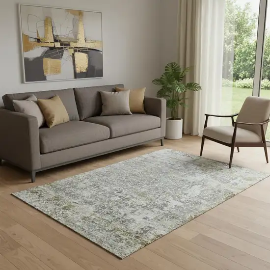 Taupe Beige And Ivory Oriental Washable Area Rug With UV Protection Photo 2