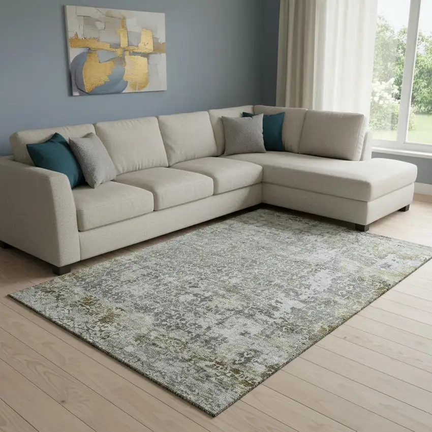 Taupe Beige And Ivory Oriental Washable Area Rug With UV Protection Photo 2