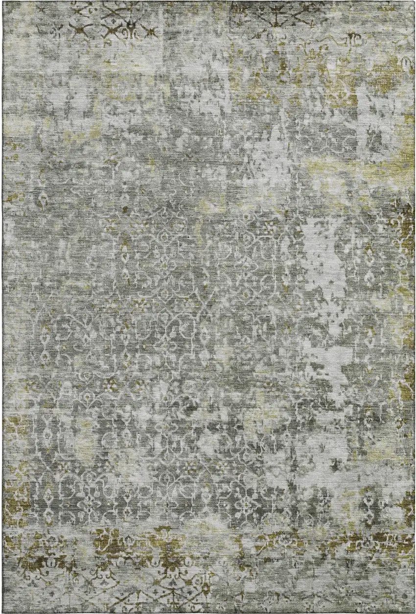 Taupe Beige And Ivory Oriental Washable Area Rug With UV Protection Photo 1