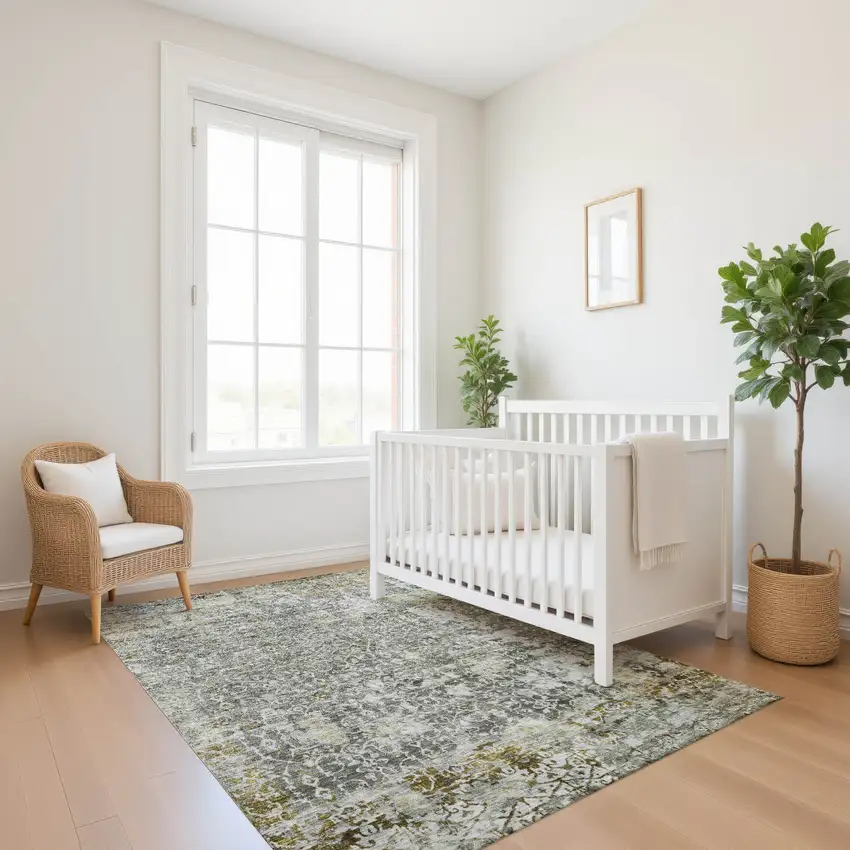 Taupe Beige And Ivory Oriental Washable Area Rug With UV Protection Photo 5