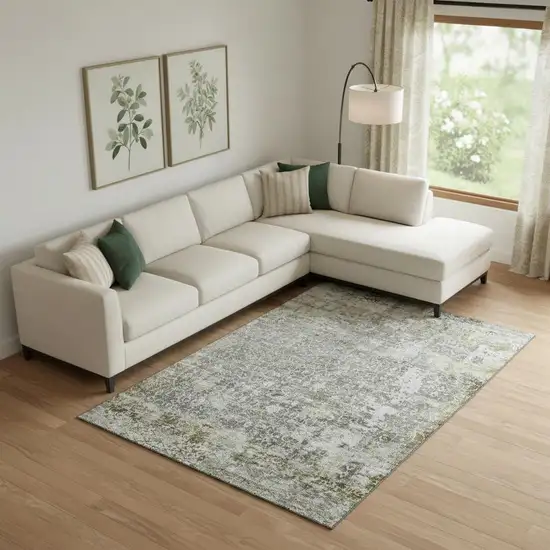 Taupe Beige And Ivory Oriental Washable Area Rug With UV Protection Photo 2