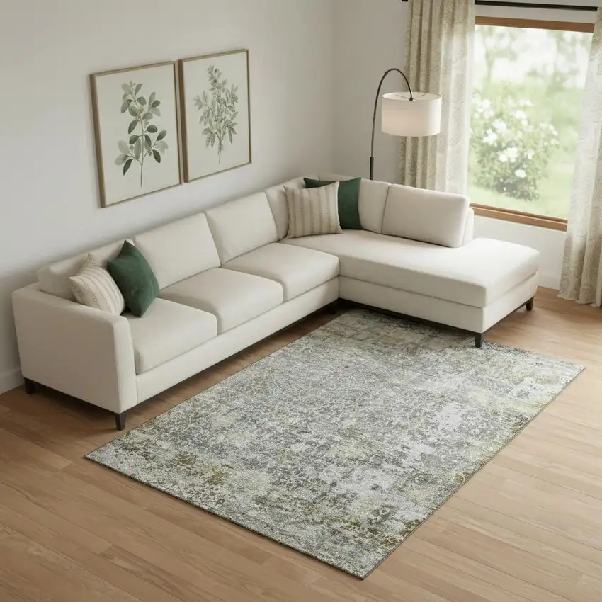 Taupe Beige And Ivory Oriental Washable Area Rug With UV Protection Photo 2