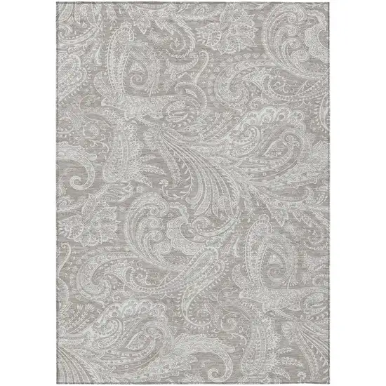 Taupe Beige And Ivory Paisley Washable Indoor Outdoor Area Rug Photo 2