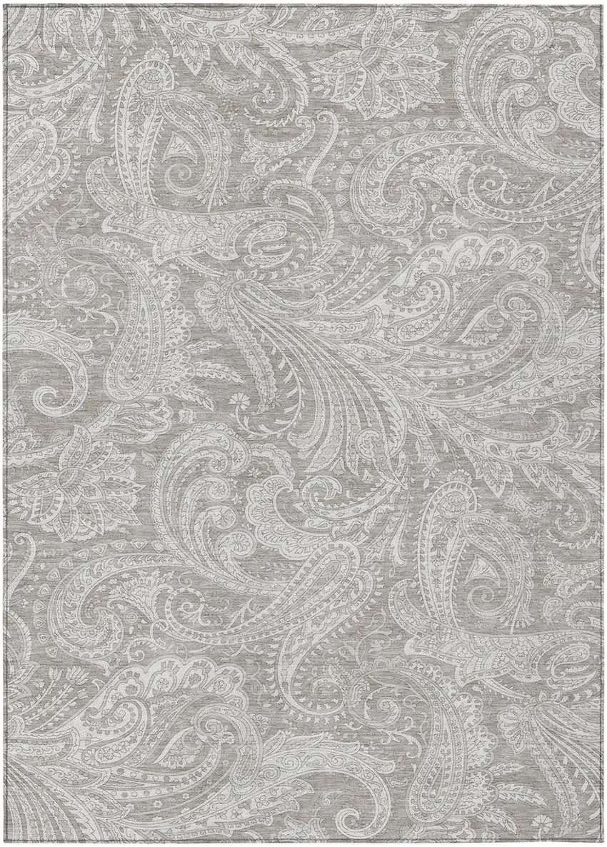 Taupe Beige And Ivory Paisley Washable Indoor Outdoor Area Rug Photo 2