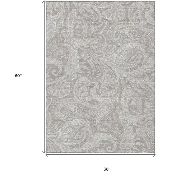 Taupe Beige And Ivory Paisley Washable Indoor Outdoor Area Rug Photo 3