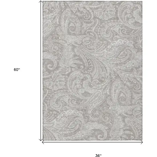 Taupe Beige And Ivory Paisley Washable Indoor Outdoor Area Rug Photo 3
