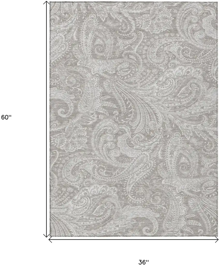 Taupe Beige And Ivory Paisley Washable Indoor Outdoor Area Rug Photo 3