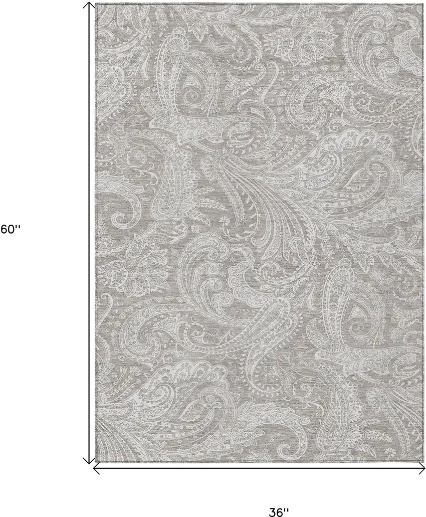 Taupe Beige And Ivory Paisley Washable Indoor Outdoor Area Rug Photo 3