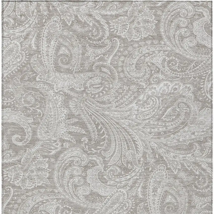 Taupe Beige And Ivory Paisley Washable Indoor Outdoor Area Rug Photo 6