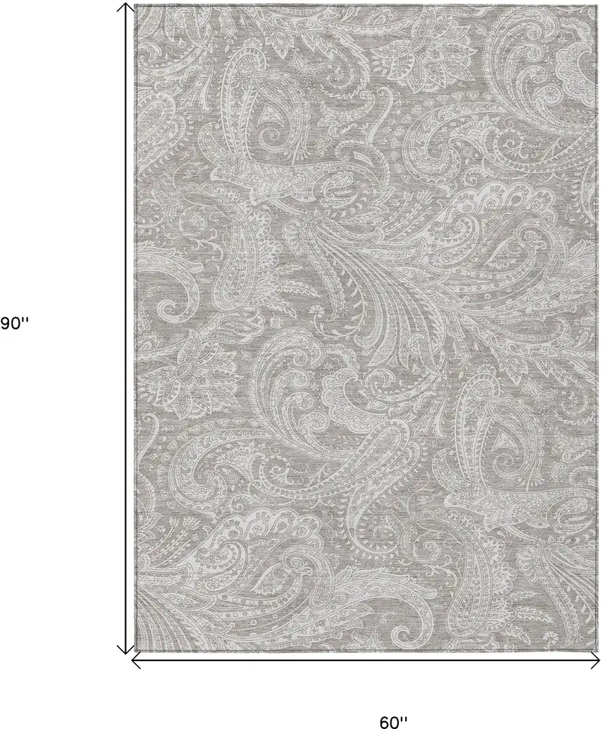 Taupe Beige And Ivory Paisley Washable Indoor Outdoor Area Rug Photo 3