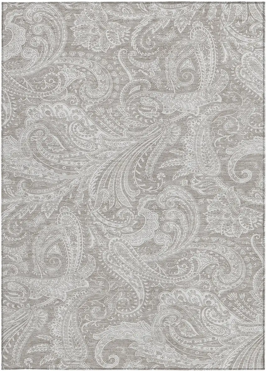 Taupe Beige And Ivory Paisley Washable Indoor Outdoor Area Rug Photo 5