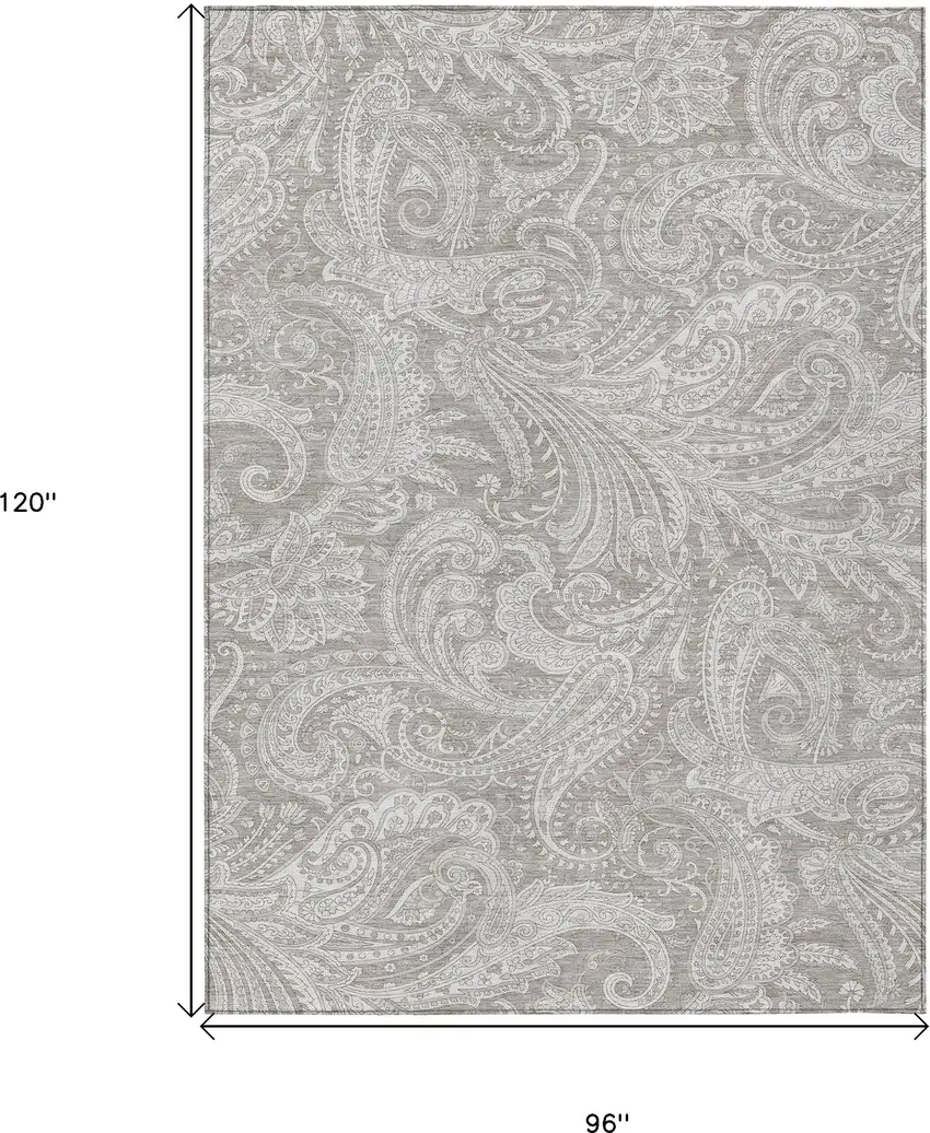 Taupe Beige And Ivory Paisley Washable Indoor Outdoor Area Rug Photo 3