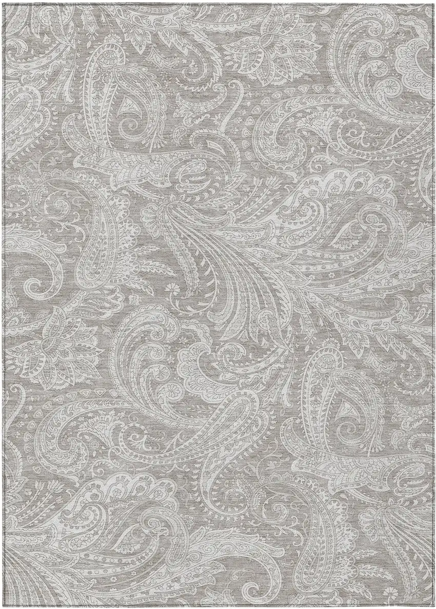 Taupe Beige And Ivory Paisley Washable Indoor Outdoor Area Rug Photo 2