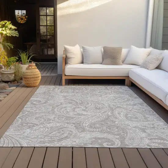Taupe Beige And Ivory Paisley Washable Indoor Outdoor Area Rug Photo 7