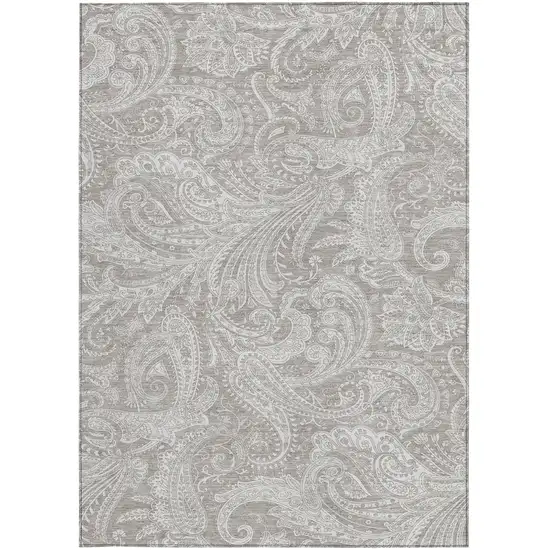 Taupe Beige And Ivory Paisley Washable Indoor Outdoor Area Rug Photo 6