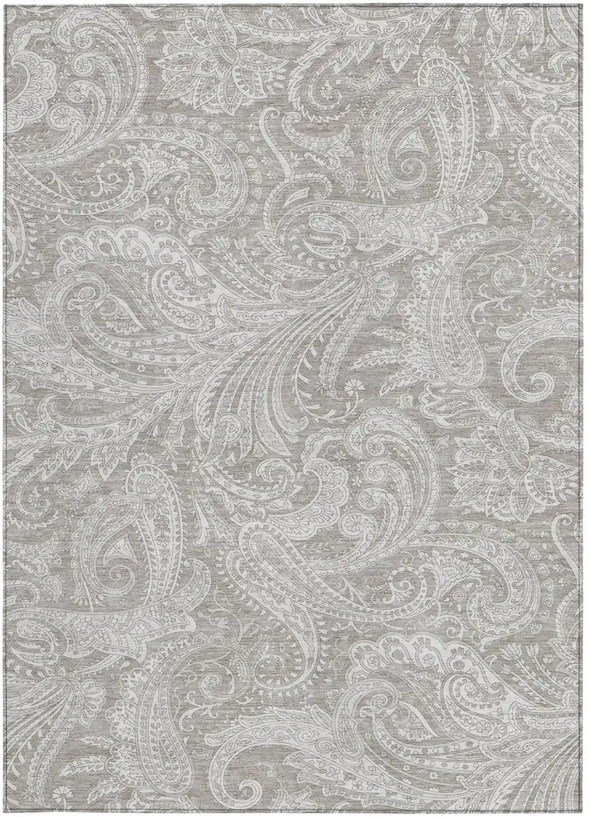 Taupe Beige And Ivory Paisley Washable Indoor Outdoor Area Rug Photo 6