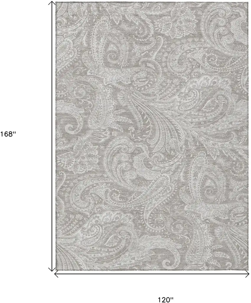 Taupe Beige And Ivory Paisley Washable Indoor Outdoor Area Rug Photo 3