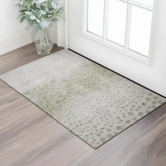 Taupe Beige And Ivory Polka Dot Washable Area Rug With UV Protection Photo 2
