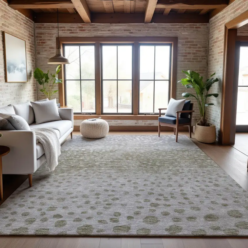 Taupe Beige And Ivory Polka Dot Washable Area Rug With UV Protection Photo 4