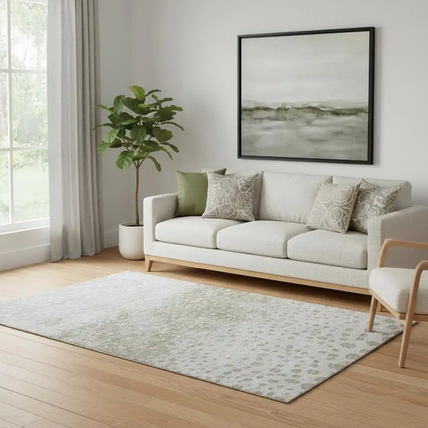 Taupe Beige And Ivory Polka Dot Washable Area Rug With UV Protection Photo 2