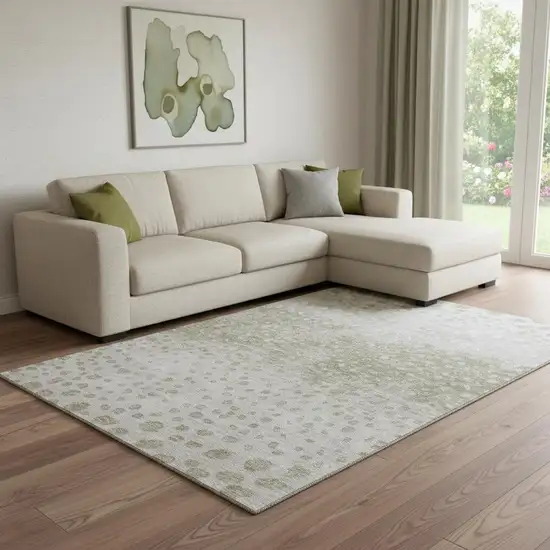 Taupe Beige And Ivory Polka Dot Washable Area Rug With UV Protection Photo 2