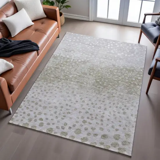Taupe Beige And Ivory Polka Dot Washable Area Rug With UV Protection Photo 5