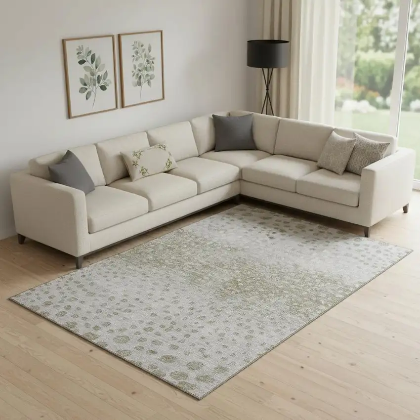 Taupe Beige And Ivory Polka Dot Washable Area Rug With UV Protection Photo 2