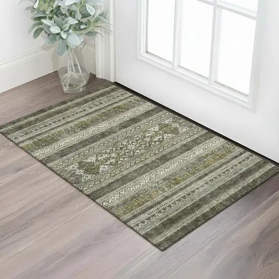 Taupe Beige And Ivory Southwestern Washable Area Rug With UV Protection Photo 1