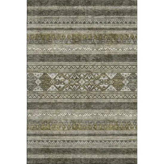 Taupe Beige And Ivory Southwestern Washable Area Rug With UV Protection Photo 1