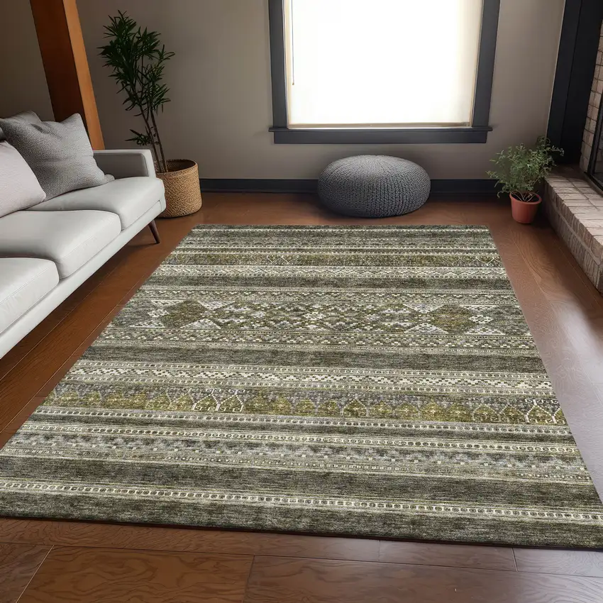 Taupe Beige And Ivory Southwestern Washable Area Rug With UV Protection Photo 4
