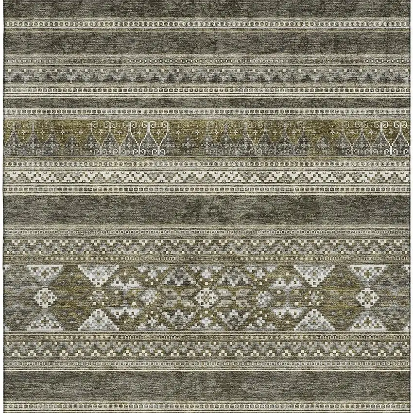 Taupe Beige And Ivory Southwestern Washable Area Rug With UV Protection Photo 3