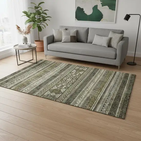 Taupe Beige And Ivory Southwestern Washable Area Rug With UV Protection Photo 1