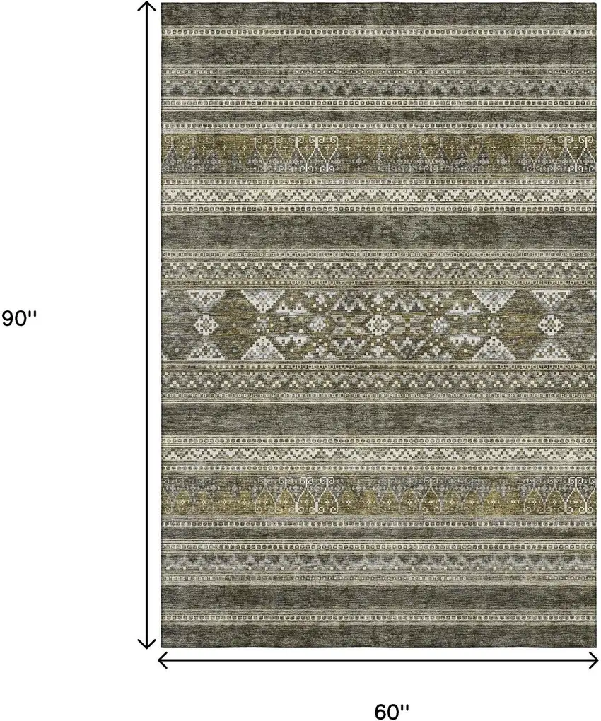 Taupe Beige And Ivory Southwestern Washable Area Rug With UV Protection Photo 3