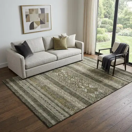 Taupe Beige And Ivory Southwestern Washable Area Rug With UV Protection Photo 1