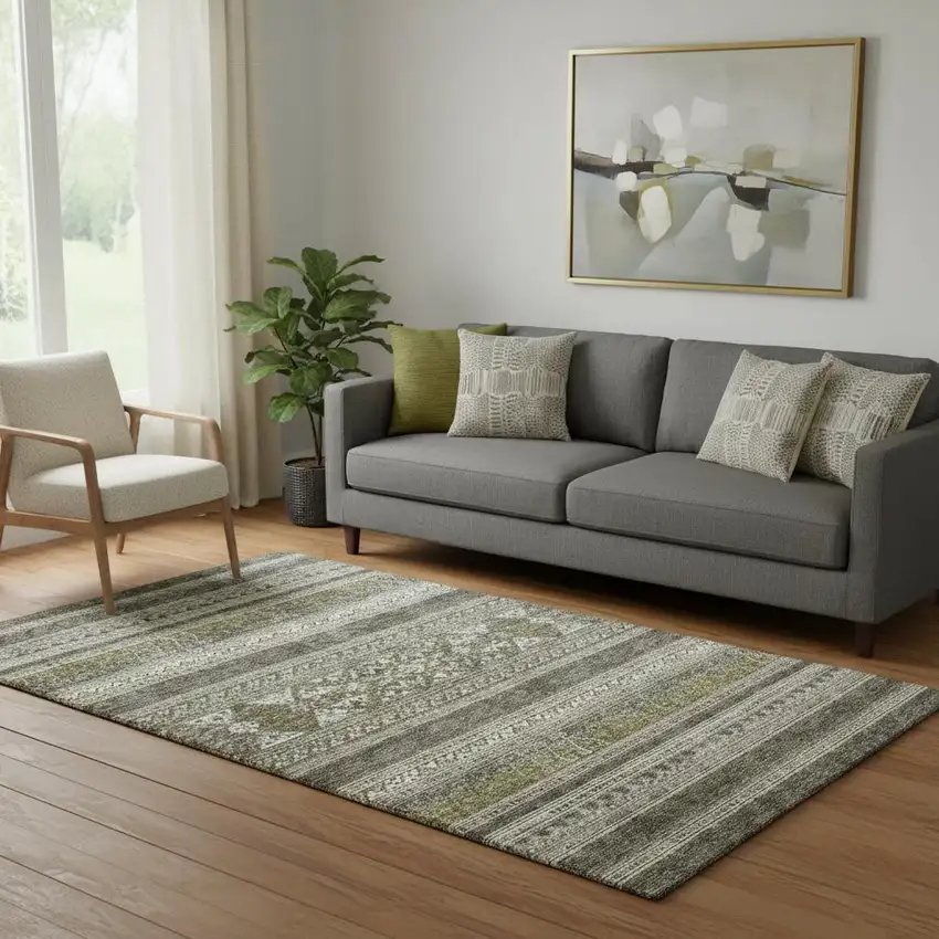 Taupe Beige And Ivory Southwestern Washable Area Rug With UV Protection Photo 1