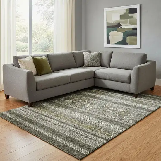 Taupe Beige And Ivory Southwestern Washable Area Rug With UV Protection Photo 1