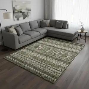 Photo of Taupe Beige And Ivory Southwestern Washable Area Rug With UV Protection