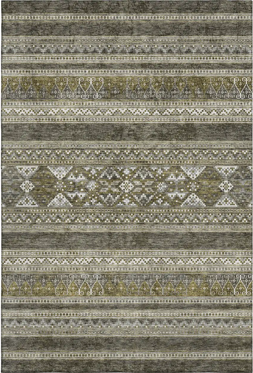 Taupe Beige And Ivory Southwestern Washable Area Rug With UV Protection Photo 2