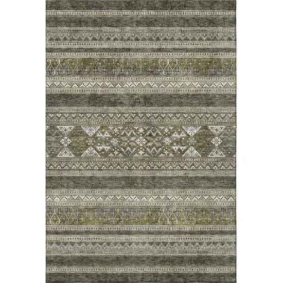 Taupe Beige And Ivory Southwestern Washable Area Rug With UV Protection Photo 4