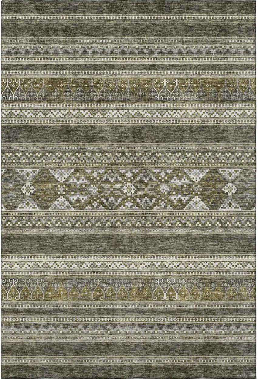 Taupe Beige And Ivory Southwestern Washable Area Rug With UV Protection Photo 4