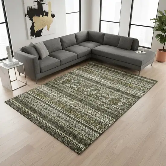 Taupe Beige And Ivory Southwestern Washable Area Rug With UV Protection Photo 1