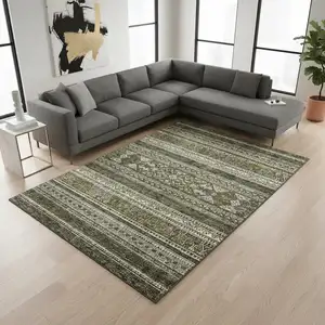 Photo of Taupe Beige And Ivory Southwestern Washable Area Rug With UV Protection