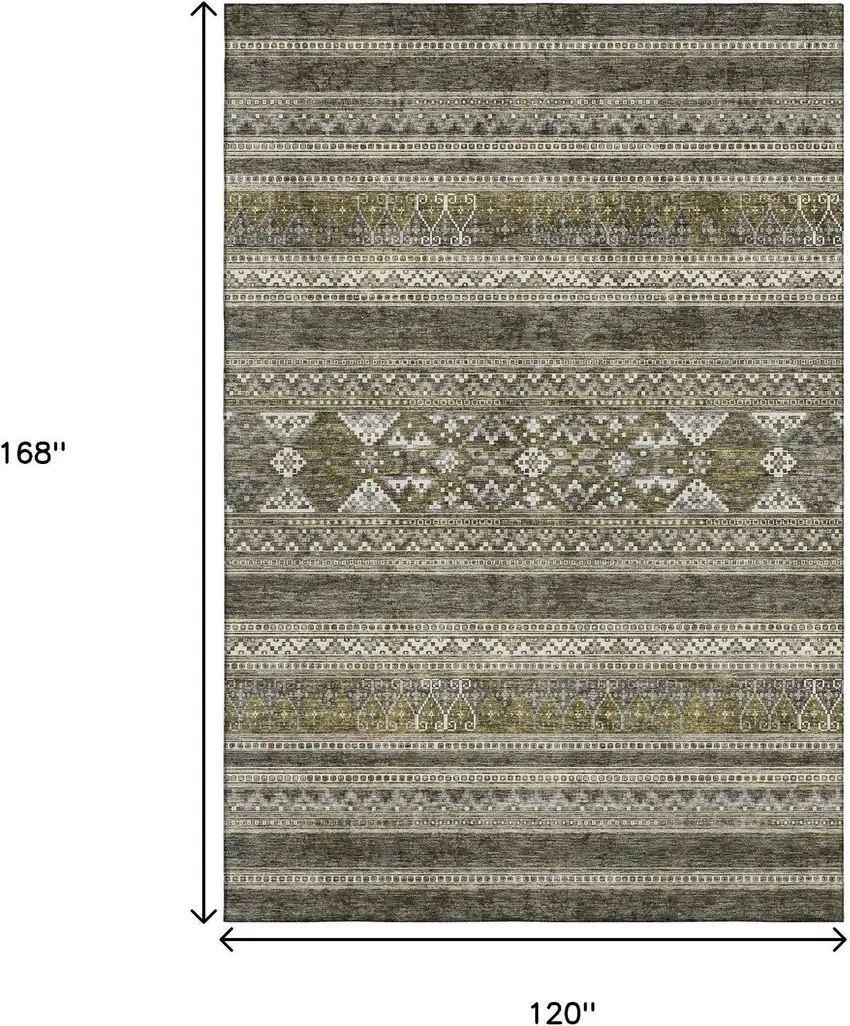 Taupe Beige And Ivory Southwestern Washable Area Rug With UV Protection Photo 3